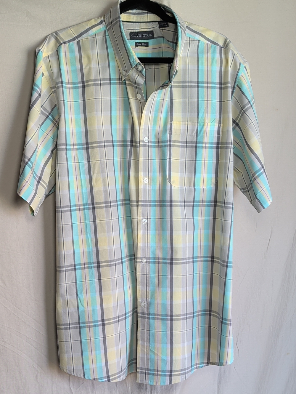 Men's Short-Sleeve Plaid Button-Down Shirt Yellow, Blue & Gray Cool Casual